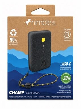 Nimble CHAMP 10K 10,000mAh Portable Charger – 20W USB-C – Midnight Black